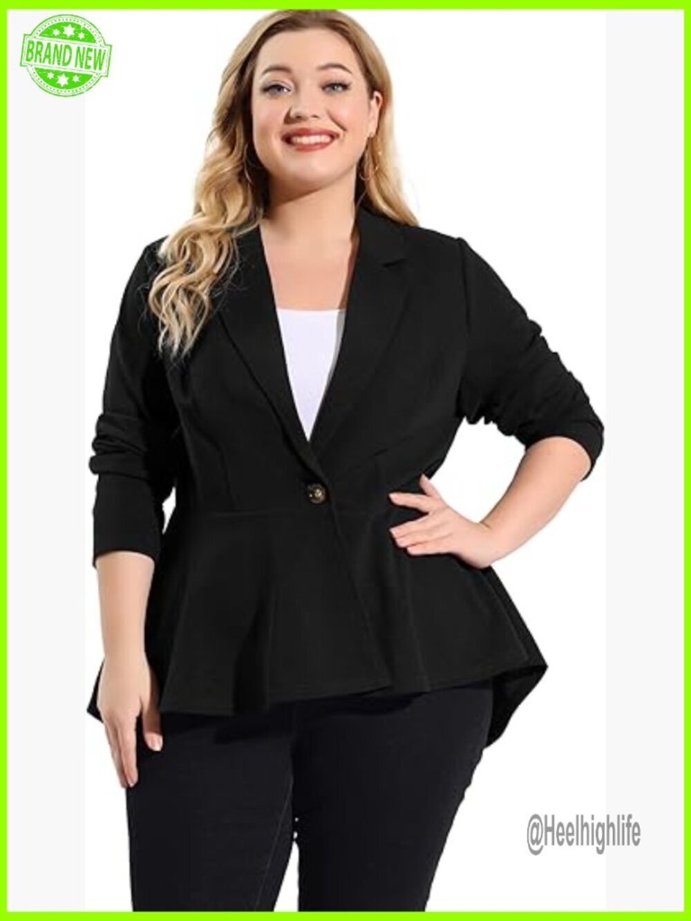 Plus Size Peplum Blazer Notch Panel V Neck Work Business Casual Jacket